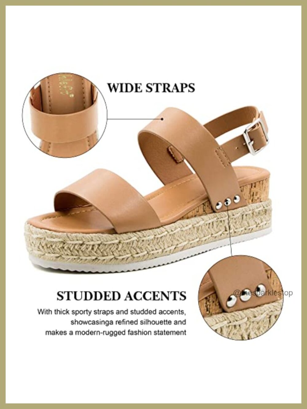 Espadrilles Wedge Sandals Ankle Strap Buckle Open Toe Studded Platform - Picture 4 of 6